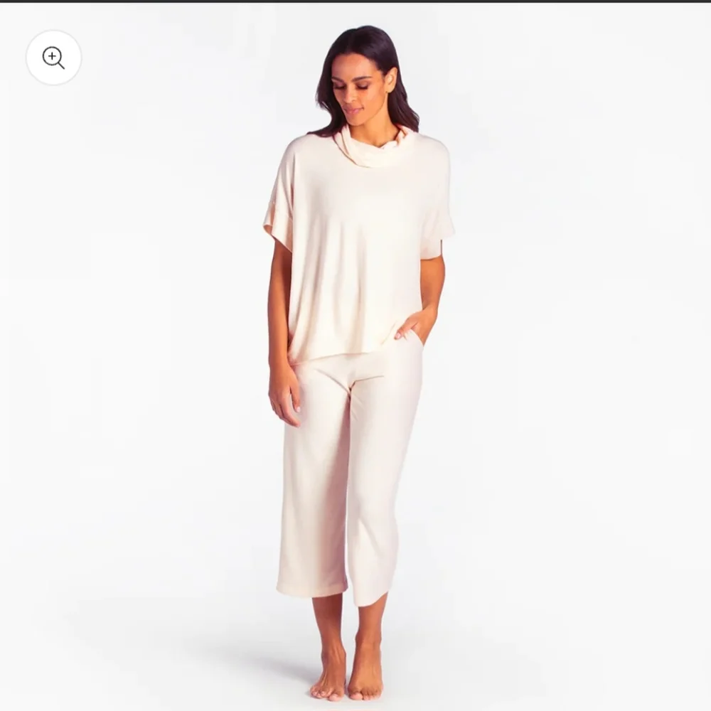 Ultra Soft Dream Jersey Cowl Neck Lounge Set in Cream Size Large